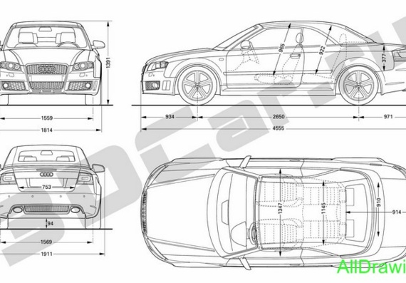 Audi S4 Roadster (2008) (Ауди С4 Родстер (2008)) - чертежи (рисунки) автомобиля